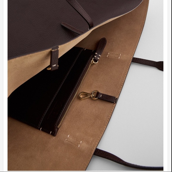 Zara Brown 100% Leather Reversible Tote Bag - Picture 3 of 6